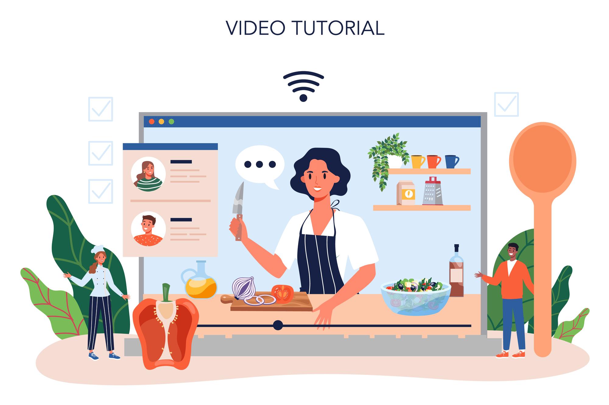 Chef consulting with student via video